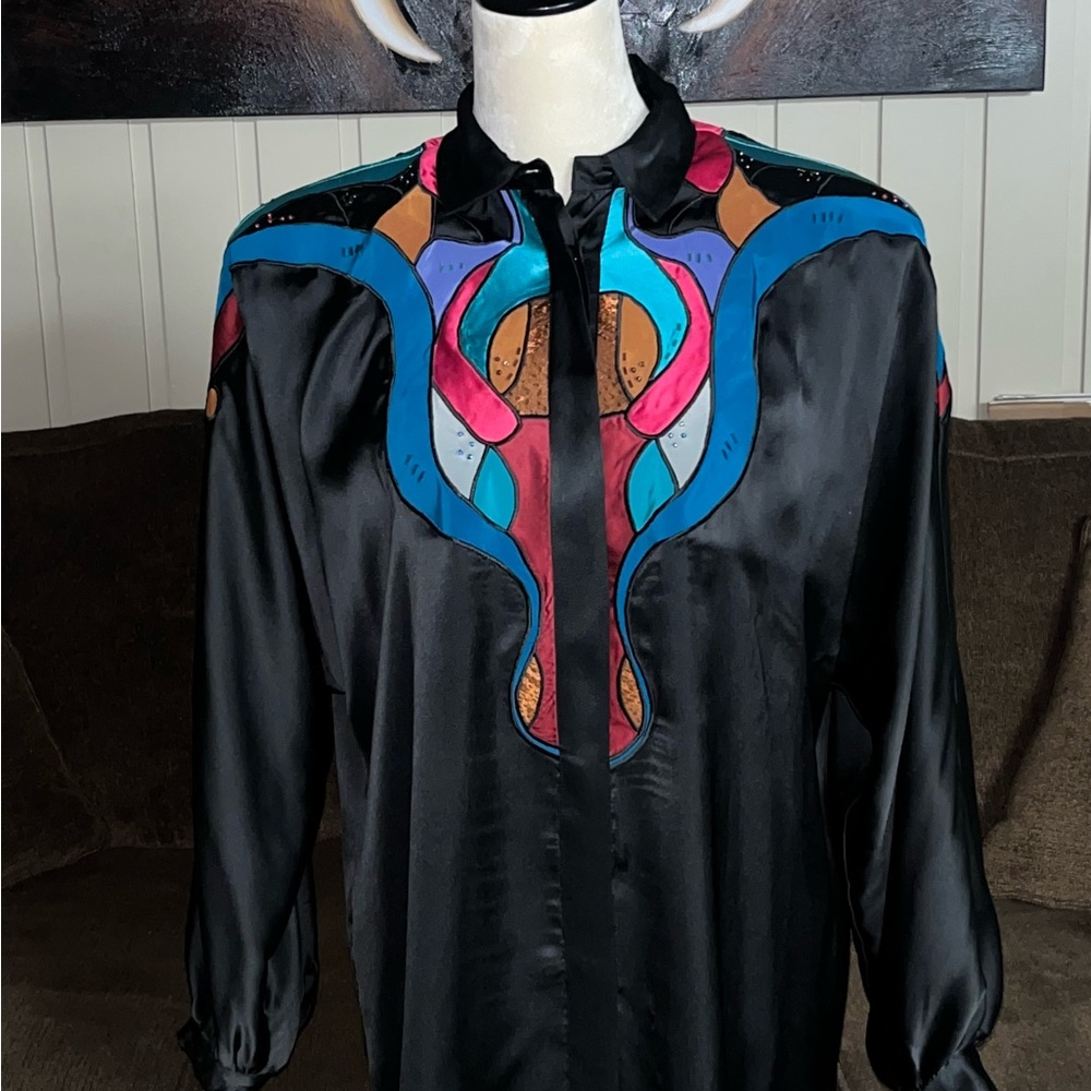 Sir James~ Size 8 Elegant Blouse Multi-Colors Abs… - image 4